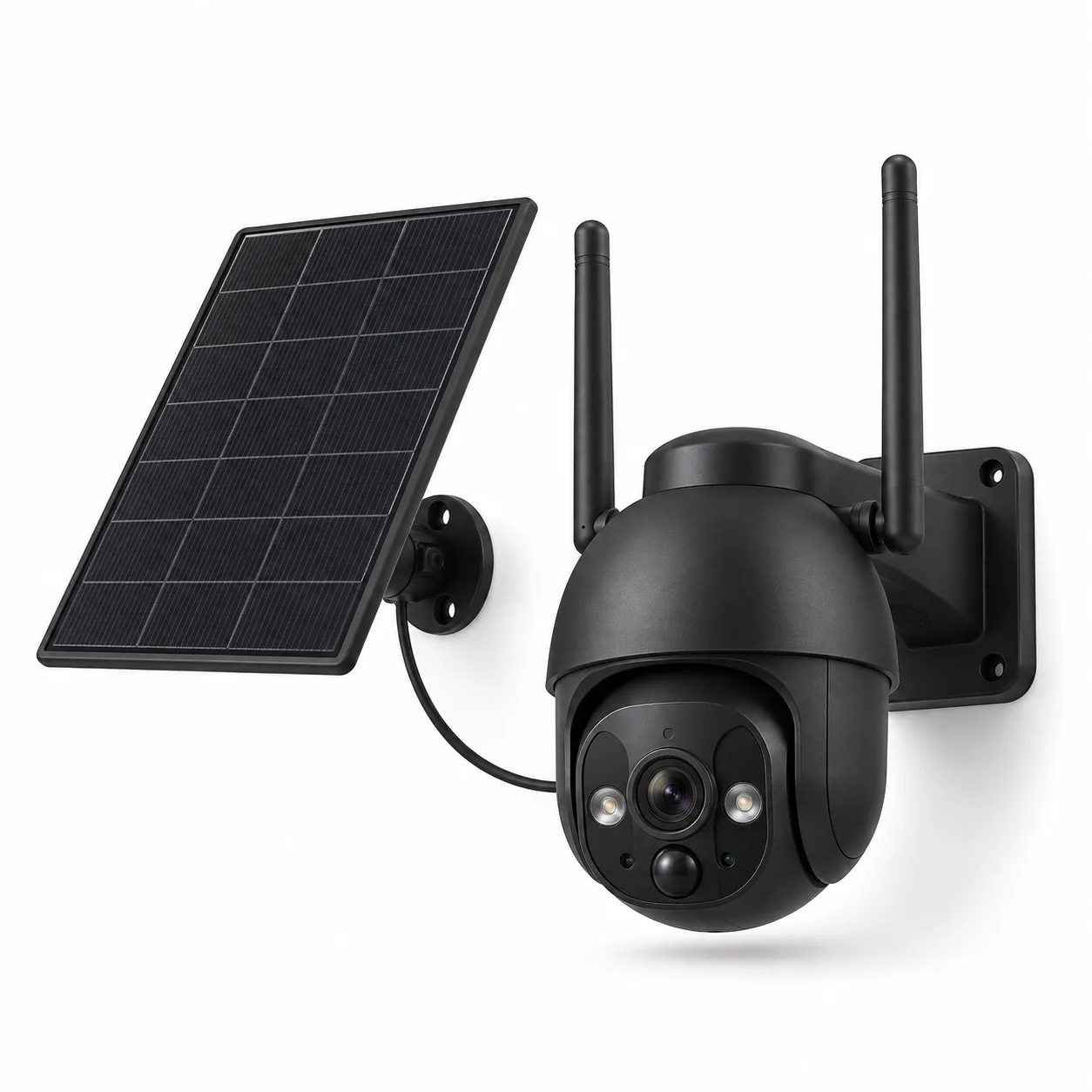 Representación ilustrativa de una cámara exterior 4G con panel solar
