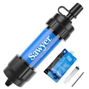 Filtro de agua portátil 0.1µm tipo Sawyer Mini — hasta 100.000 litros