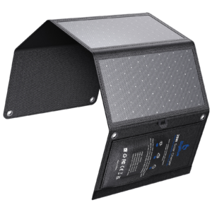 Panel solar plegable 28W USB-A + USB-C — eficiencia 23%