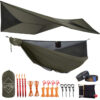ZGG-R05-g01 Hamaca paracord doble 300kg + tarp 3x3m + cuerdas — set completo