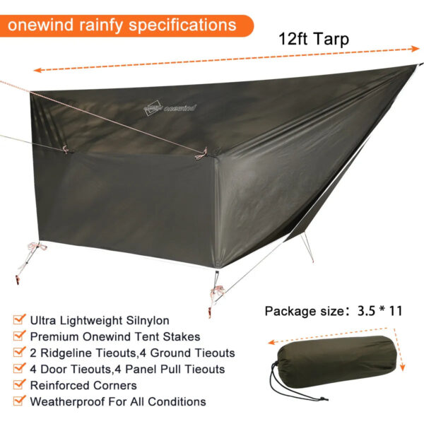 ZGG-R05-g05 Hamaca paracord doble 300kg + tarp 3x3m + cuerdas — set completo