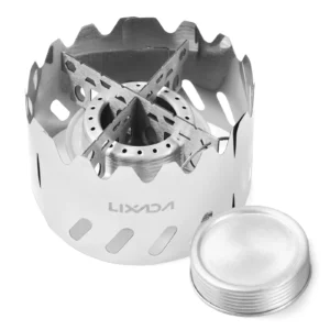 Hornillo de alcohol Lixada 100 ml — estufa con tapa, soporte y paravientos